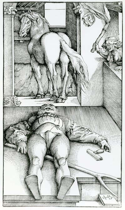 Sovande brudgum och trollkvinna av Hans (after) Baldung Grien