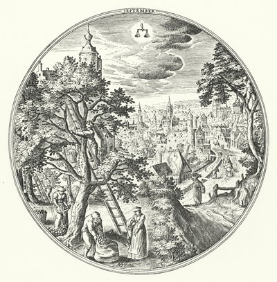 september (gravyr) av Hans (after) Bol