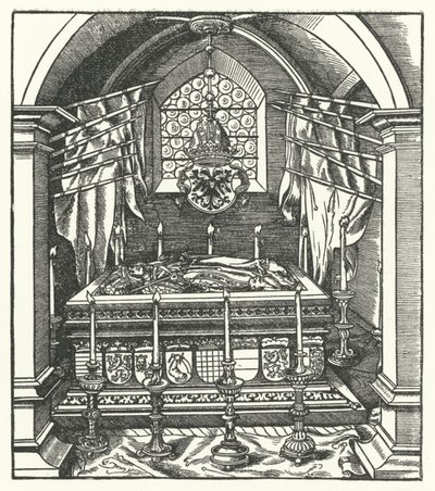 En habsburgsk sarkofag (gravyr) av Hans (after) Burgkmair