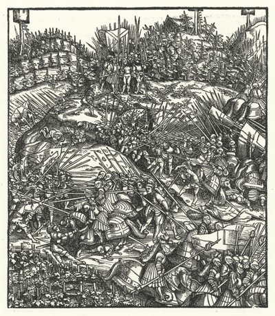 Ärkehertig Maximilian av Österrike och hans armé kämpar mot fransmännen av Hans (after) Burgkmair