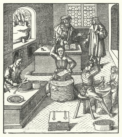 Ärkehertig Maximilian av Österrike vid myntverket (gravyr) av Hans (after) Burgkmair
