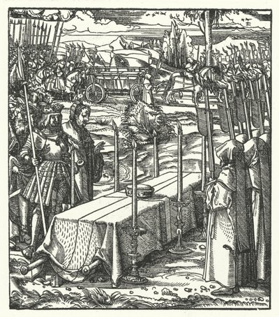 Ärkehertig Maximilian av Österrike bredvid kistan till den mördade Louis de Bourbon, prins-biskop av Liège av Hans (after) Burgkmair