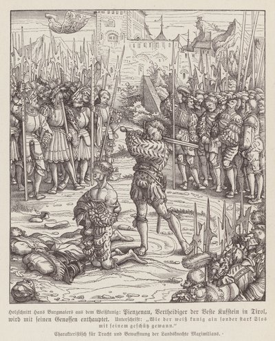 Avrättning av väktaren i Kufstein, Tyrolen (träsnitt) av Hans (after) Burgkmair
