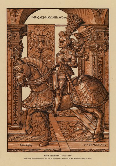 Maximilian I, tysk-romersk kejsare (träsnitt) av Hans (after) Burgkmair