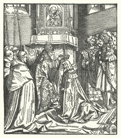 Påven Nicholas V kröner Fredrik III av den helige romerska kejsaren i Rom av Hans (after) Burgkmair