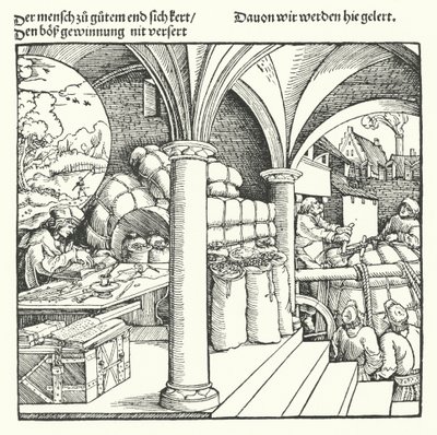 Den försiktige köpmannen (gravyr) av Hans (after) Burgkmair