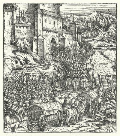Intagandet av staden Tongeren av Hans (after) Burgkmair
