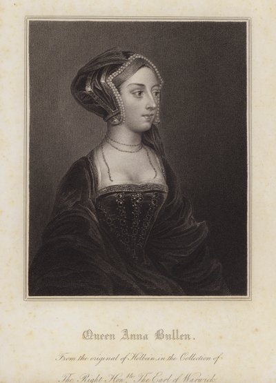 Anne Boleyn, andra fru till kung Henry VIII (gravyr) av Hans (after) Holbein the Younger