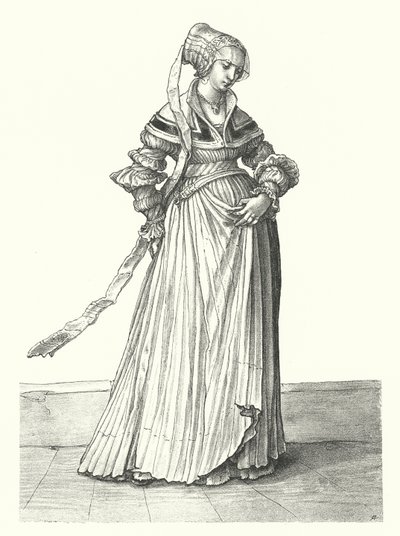 Dräkt av en kvinna från Basel (gravyr) av Hans (after) Holbein the Younger