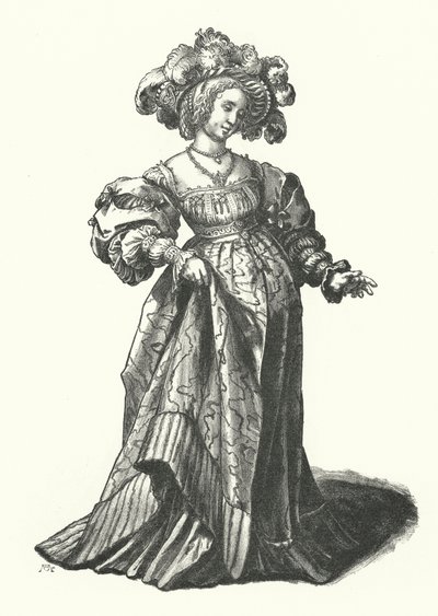 Dräkt av en kvinna från Basel (gravyr) av Hans (after) Holbein the Younger