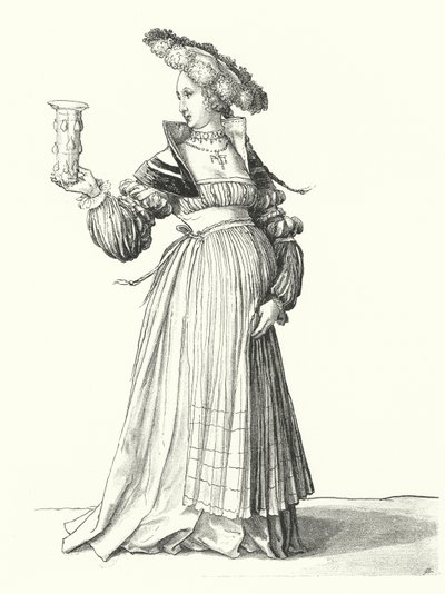 Dräkt av en kvinna från Basel (gravyr) av Hans (after) Holbein the Younger