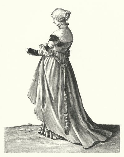 Dräkt av en kvinna från Basel (gravyr) av Hans (after) Holbein the Younger
