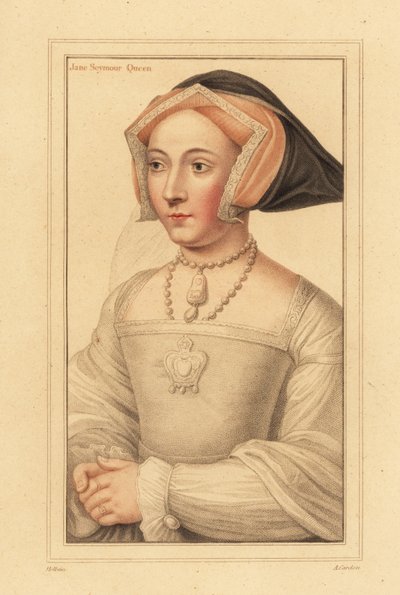 Jane Seymour, drottning av England, tredje fru till kung Henry VIII, 1812 (gravyr) av Hans (after) Holbein the Younger