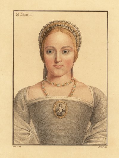 Mary Zouch, kvinna i väntan på Jane Seymour., 1812 (gravyr) av Hans (after) Holbein the Younger