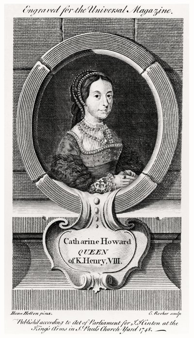 Porträtt av Catherine Howard (1520-42) graverat av Edward Rooker (ca 1712-74) 1748 (gravyr) av Hans (after) Holbein the Younger
