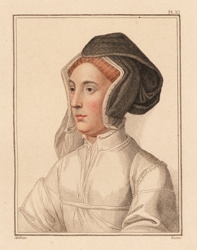 Porträtt av okänd kvinna från kung Henrik VIII:s hov, 1812 (gravyr) av Hans (after) Holbein the Younger