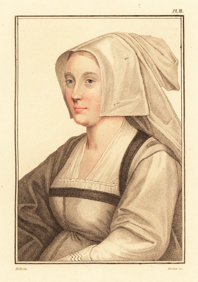 Porträtt av okänd kvinna från kung Henrik VIII:s hov, 1812 (gravyr) av Hans (after) Holbein the Younger