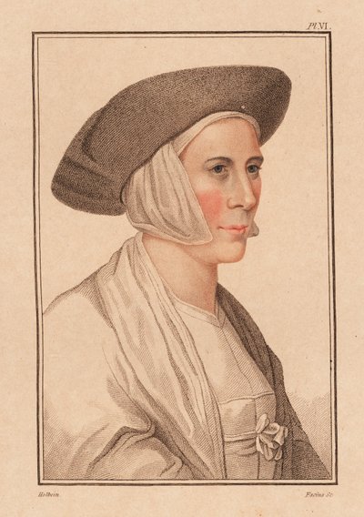 Porträtt av okänd kvinna från kung Henrik VIII:s hov, 1812 (gravyr) av Hans (after) Holbein the Younger