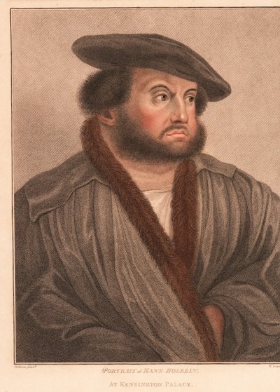 Självporträtt av konstnären Hans Holbein på Kensington Palace. ,1812 (gravyr) av Hans (after) Holbein the Younger