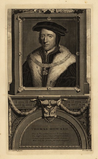 Thomas Howard, 3:e hertigen av Norfolk (1473-1554) (gravyr) av Hans (after) Holbein the Younger