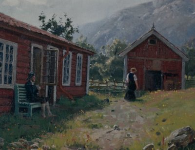 Gårdsgård, Västnorge (olja på duk) av Hans Andreas Dahl