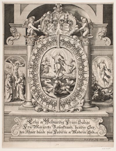 Kristi förklaring. Omgiven av Margrethe Rosenkrantz sköldar av Hans Andreas Greys