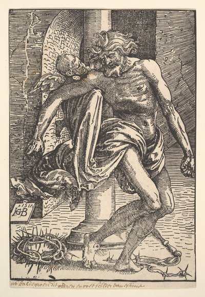 Kristus med tortyrinstrumenten stödd av en liten ängel, 1517. av Hans Baldung