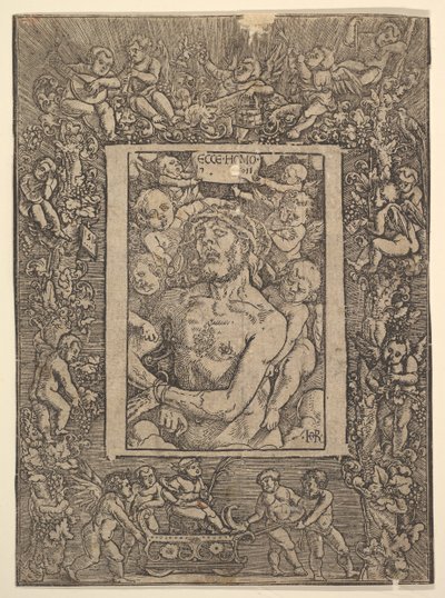 Ecce Homo med dekorativ kant som visar Bacchus triumf, 1511. av Hans Baldung