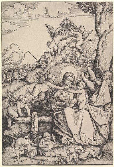 Jungfrun och barnet med åtta änglar i ett landskap, 1511. av Hans Baldung