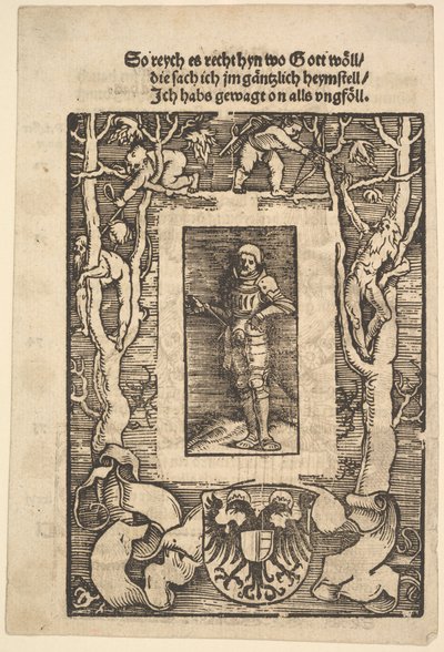 Titel Border with Man in Armor in Center, 1513. av Hans Baldung