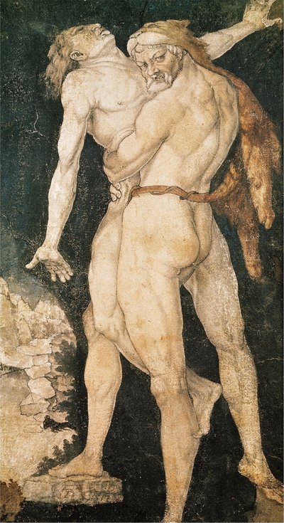 Herakles och Antaios av Hans Baldung Grien