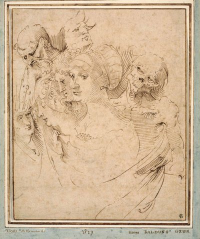"" La mort representee avec sept tetes "" (Döden mellan sju huvuden) Dessin de Hans Baldung (Baldung Grien) (1484-1545) vers 1515 Collection privee av Hans Baldung Grien