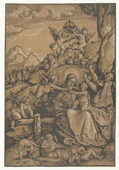 風景の中の 8 人の天使と聖母子 av Hans Baldung Grien