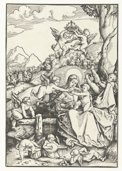 Mary med barn med åtta änglar i ett landskap av Hans Baldung Grien