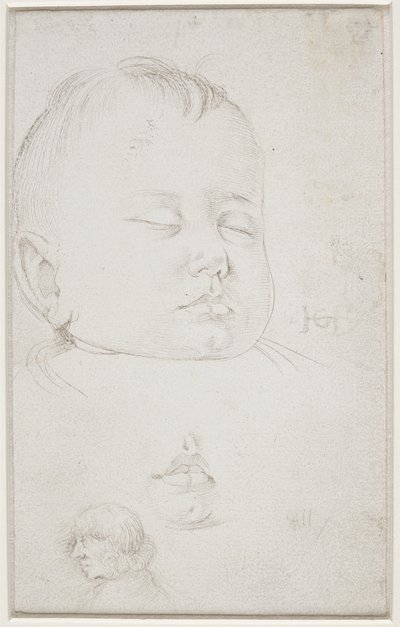 Huvudet på en liten pojke i trekvartsprofil, pojkens halvöppna mun och av Hans Baldung Grien