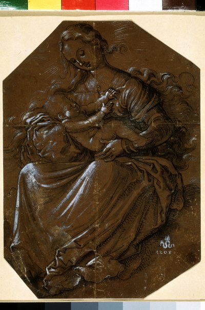 "Jungfru och barn" (Jungfru och barn) Teckning med bläck och penna på brunt papper av Hans Baldung (1484-1545) Pushkin-museet från 1500-talet, Moskva av Hans Baldung Grien