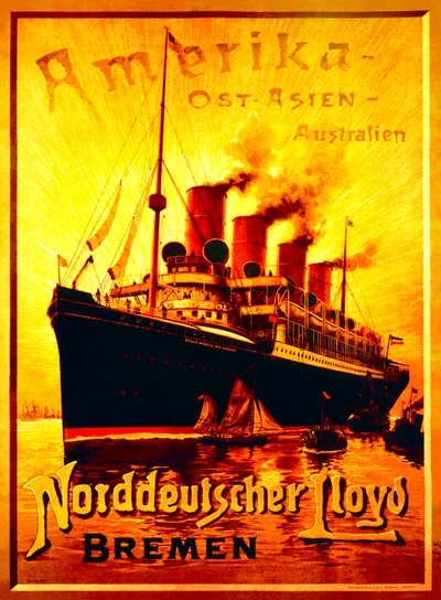 "America - East Asia - Australia", affisch som annonserar den nordtyska Lloyd Line av Hans Bohrdt