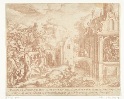Kristus anländer till Lasarus, Martas och Maria Magdalenas hus av Hans Bol