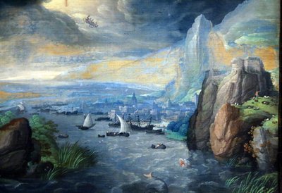 Fantasilandskap med evangelisten Johannes på Patmos av Hans Bol