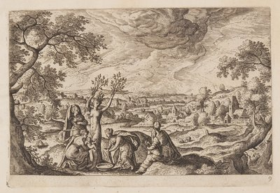 Tavel 9, från Landskap med scener ur Gamla och Nya testamentet samt Ovidius Metamorfoser av Hans Bol
