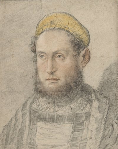 Porträtt av en framstående man med skägg och guldfärgad hatt av Hans Burgkmair (I)