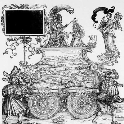 Scen från Maximilians triumftåg, ca 1516-18 (träsnitt) (svart/vitt foto) av Hans Burgkmair