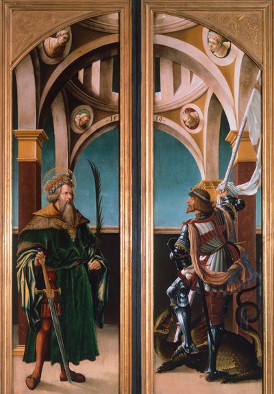 St. Sigismund och St. George, detalj från dörrarna till en triptyk av korsfästelsen av Hans Burgkmair