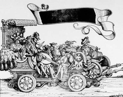 The Musical Entourage, från Maximilians Triumfprocession, ca 1516-18 av Hans Burgkmair