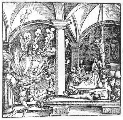 The Questioning, illustration från en bok av Cicero Teutsch, Augsbourg, 1533 av Hans Burgkmair