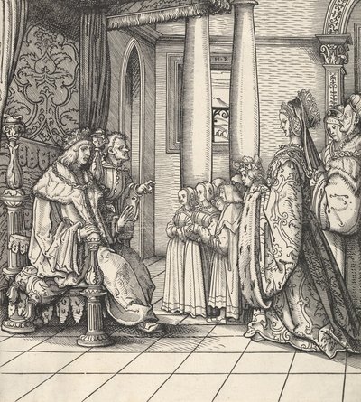 Den vita kungen tar emot sin dotter Margareta och kung Philips barn, från Der Weisskunig, 1514-16 av Hans Burgkmair