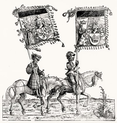 Två beridna riddare, från Maximilians Triumfprocession, c.1516-18 av Hans Burgkmair