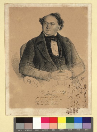 Tomaselli Ignaz, skådespelare och sångare  (1812–1862)
M.facs. Signatur och en dikt på fyra rader ”Weltbühne”

På höger sida finns en fyrradig dikt som en dedikation från Ignatz Tomaselli till () Linz den 28 mars 1849

Ignatz Tomaselli/Weltbühne:/Der Vorha av Hans Canon