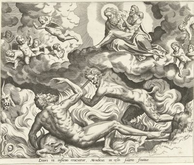 Lasarus i himlen och den rike mannen i helvetet The History of Lazarus and the Rich Man (serietitel) av Hans Collaert (I) (possibly)