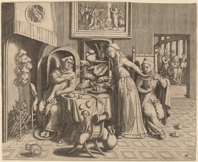 Den amorösa nunnan mellan abboten och munken av Hans Collaert the Elder